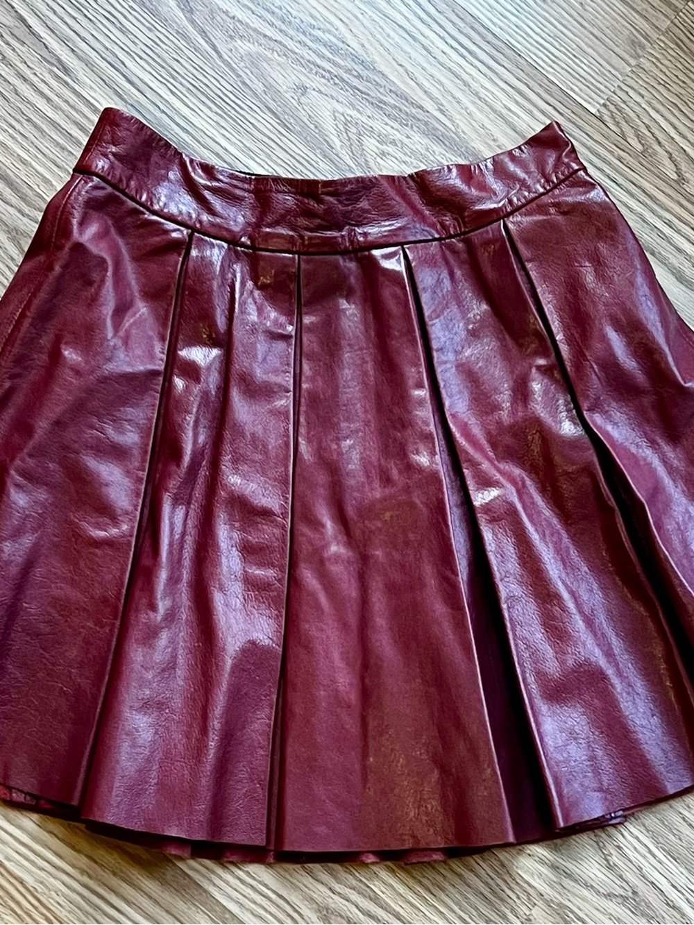 Alice + Olivia Women’s 100% Goat Leather Pleated Skirt - Burgundy - Small